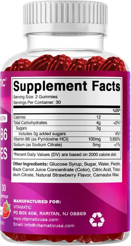 Vista 8 de Vitamatic Vitamina B6 100mg - Sabor a Bayas - 60 Gomitas a Base de Pectina - Apoya el Sistema Nervioso