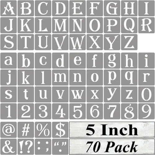 Vista 9 de Plantillas de letras del alfabeto de 1 pulgada para pintar, paquete de 70 plantillas de letras y números con letreros para pintar sobre madera