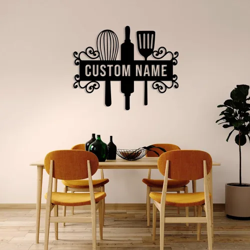 Vista 3 de Letrero de nombre de cocina personalizado, decoración de pared de metal, letrero de metal personalizado para cocina, decoración de pared de cocina