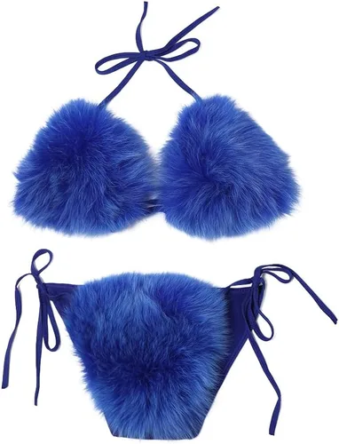 Vista 26 de ZOSCGJMY Conjunto de bikini de dos piezas de piel sintética para mujer Beige