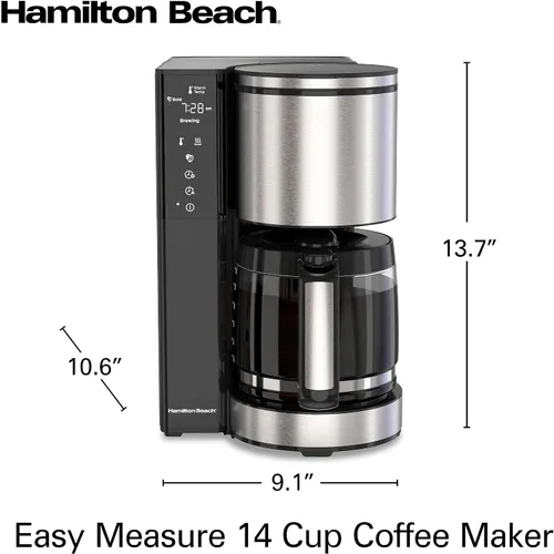 Vista 8 de Hamilton Beach Cafetera programable de 14 tazas con medidor fácil de medir, filtro reutilizable iluminado, depósito de agua extraíble de 70 oz