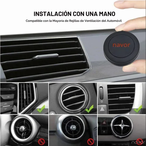 Vista 3 de Navor Soporte magnético universal para automóvil con ventilación de aire en color negro para iPhones y dispositivos Android