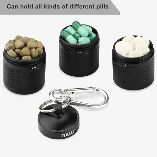 Vista 3 de Organizador de pastillas grande de tres capas, aluminio, dispensadores de metal, impermeable, puede almacenar pastillas de cualquier tamaño, Negro