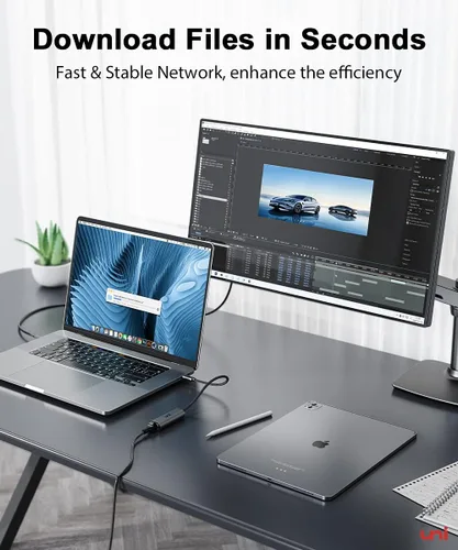 Vista 5 de uni Adaptador USB-C a Ethernet de 2.5 Gbps, Blazing Fast Type-C (compatible con Thunderbolt 4/3) a RJ45, adaptador de red Gigabit de aluminio