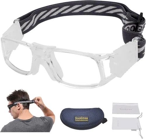 Vista 13 de Gafas deportivas – Gafas protectoras de baloncesto con lente extraíble y correa ajustable para gafas