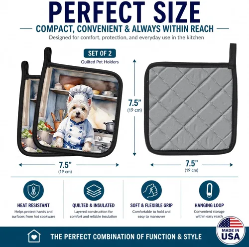 Vista 149 de Caroline's Treasures Havanese The Chef Par de Agarraderas para Ollas de Cocina Resistentes al Calor Juegos de Agarraderas para Ollas Almohadillas