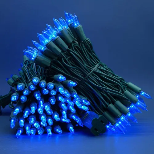 Vista 3 de Juego de luces de cadena navideñas azules de 200 unidades LED, 66 pies de cable verde, juego de luces festivas UL certificadas de grado comercial