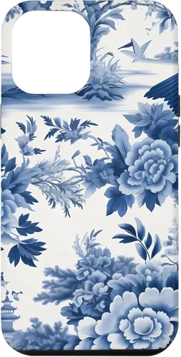 Vista 25 de iPhone 16 White and blue Chinoiserie Botanical Floral Bird Classic Case