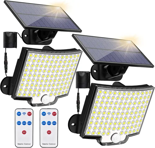 Vista 7 de Luces solares para exteriores, 106 LED 3000LM con sensor de movimiento, luces de inundación solares alimentadas por energía solar con control