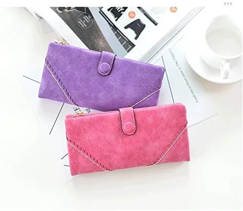 Vista 5 de Cartera de cuero vegano para mujer, bolso de mano plegable de gran capacidad, organizador de tarjetas, con hebilla, bolso largo para niñas
