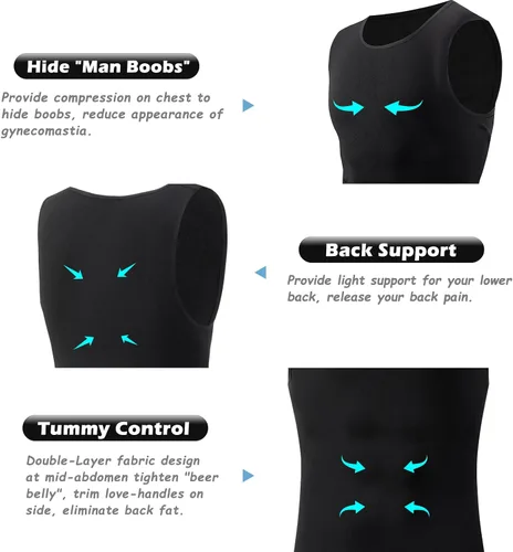Vista 2 de Chaleco Adelgazante y Moldeador Corporal para Hombre, Camisetas de Compresión para Ginecomastia, Camisetas de Control Abdominal