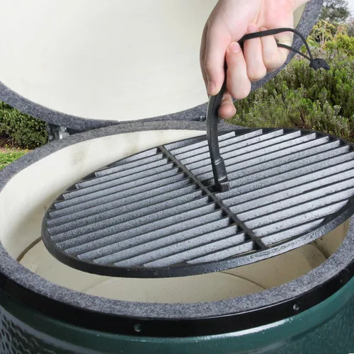 Vista 7 de Levantador de rejilla en tu parrilla de hierro fundido para huevos grandes de color verde, accesorios para parrilla, juego de ahumador de carbón