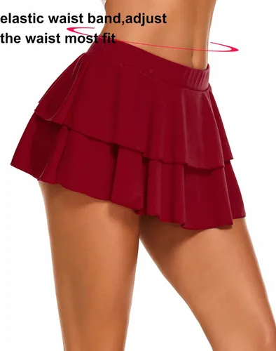 Vista 6 de Avidlove - Minifalda plisada con volados para mujer, color liso, falda de lencería