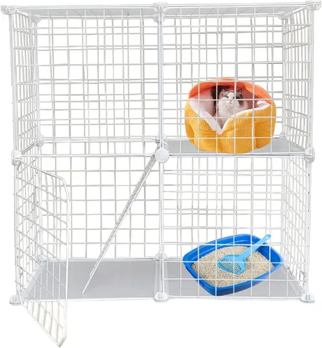 Vista 8 de Jaula para gatos de 2 niveles para interiores, jaulas de metal extraíbles para gatitos, hurones desmontables, portátil, para animales pequeños, casa