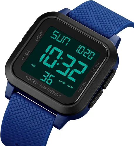 Vista 2 de Forrader Reloj digital deportivo para hombre, resistente al agua, con alarma, temporizador de cuenta regresiva, doble hora, cronómetro, relojes