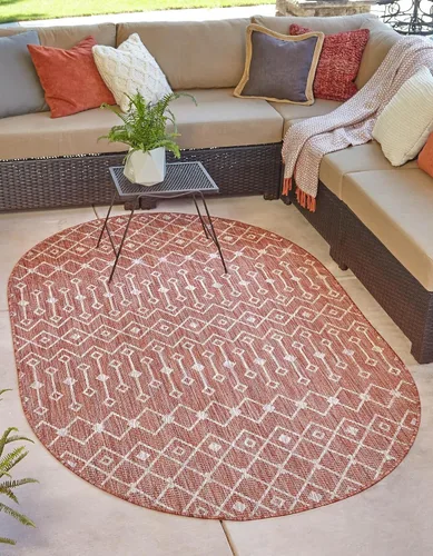 Vista 9 de Unique Loom Outdoor Trellis Collection - Alfombra de área con diseño de enrejado tribal (2 pies 2 pulgadas x 3 pies 1 pulgada, ovalada, azul/marfil)
