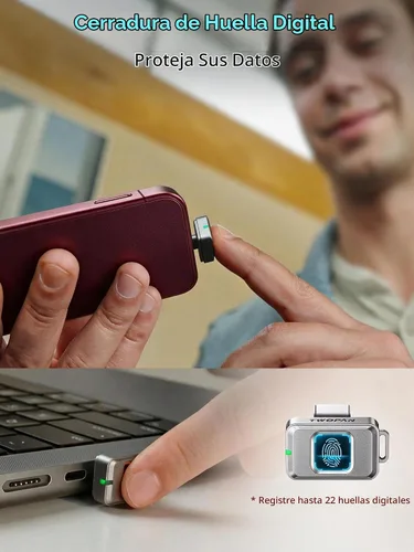 Vista 2 de TWOPAN Nano SSD de 256 GB, unidad flash USB C externa de almacenamiento SSD con bloqueo de huellas dactilares, hasta 450 MB/s, diseño para iPhone