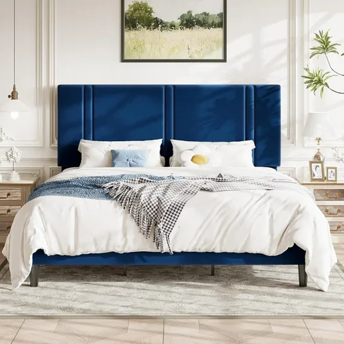 Vista 36 de Allewie Twin Platform Bed Frame with Velvet Upholstered Headboard