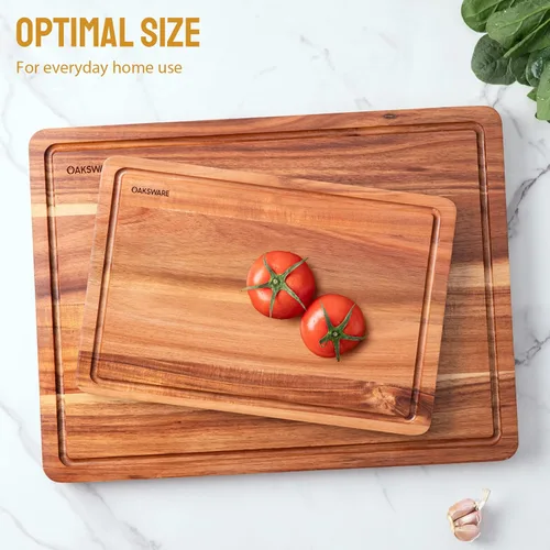 Vista 6 de Tablas de cortar, tablas de cortar grandes de madera de acacia de 16.5 x 13 pulgadas para cocina, tabla de cortar de madera reversible de veta al