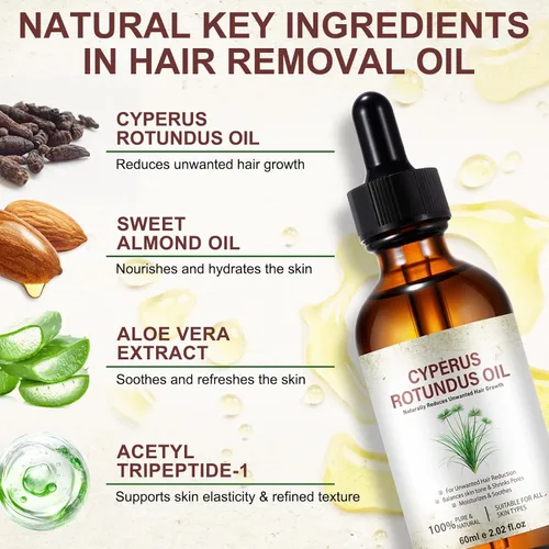 Vista 4 de Cyperus Rotundus - Aceite depilatorio natural para reducir el crecimiento del vello corporal, reducir los poros, hidrata y suaviza la piel, 2.3 fl oz