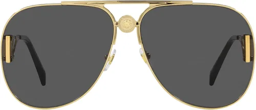 Vista 3 de Versace Lentes de sol unisex con montura dorada, lentes gris oscuro, 2.480in
