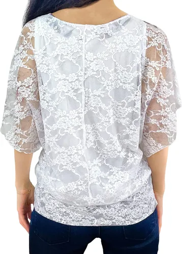 Vista 4 de Brittany Black Top de encaje con estampado floral de manga 34 para mujer