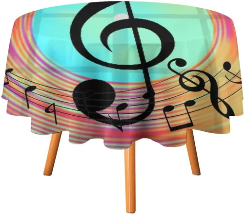 Vista 11 de Mantel redondo de cocina con notas musicales retro, estilo rústico y occidental, con estampado de teclas de piano y teclas, mantel redondo