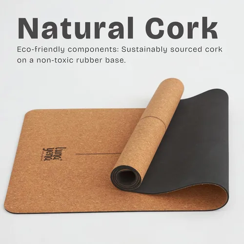 Vista 2 de LunaYena - Tapete de yoga de corcho, respetuoso con el medio ambiente, corcho natural antideslizante y base de goma no tóxica para mujeres