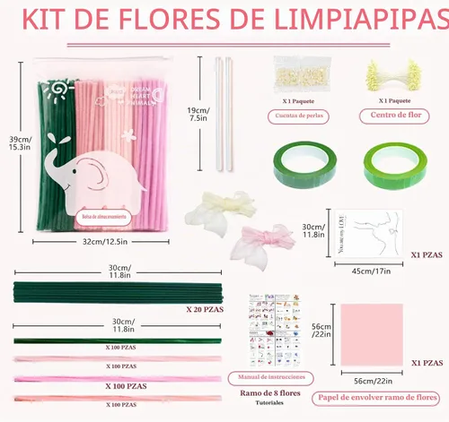 Vista 2 de Pipe Cleaners, 400 Pcs Pipe Cleaner Flower Kit, 4 Colors Pink Pipe Cleaners Rosa