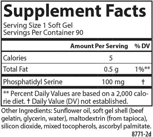 Vista 4 de Carlson - Fosfatidilserina, 100 mg, sin OMG, función cerebral, 90 cápsulas blandas