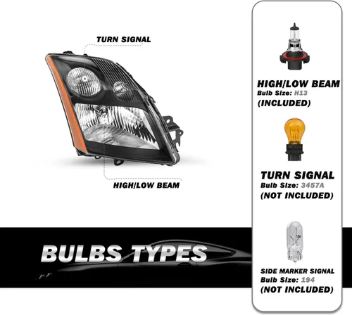 Vista 2 de SOCKIR Conjunto de faros delanteros compatible con bombillas Nissan Sentra 2007-2009 incluidas, faro negro para el lado del pasajero y del conductor