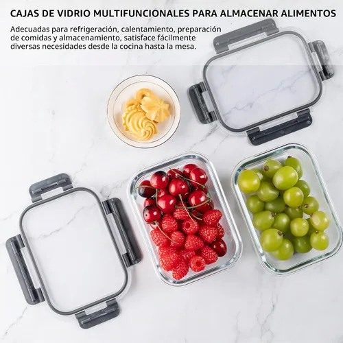 Vista 6 de Paquete de 10 recipientes de vidrio de 22 onzas para preparación de comidas, recipientes de almacenamiento de alimentos con tapas