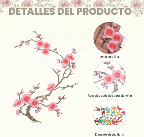 Vista 3 de MECCANIXITY 2 piezas de parches termoadhesivos de flor de ciruelo, apliques de bordado de flores para coser, apliques de decoración para agujeros