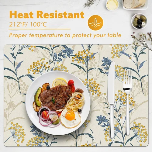 Vista 2 de Manteles individuales lavables con diseño floral de primavera, de piel sintética, resistentes al calor, impermeables, lavables, reutilizables