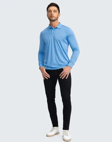 Vista 6 de Camisa polo de manga larga para hombre, ligera, protección solar UPF 50+, camisas geniales para hombres, trabajo, pesca, al aire libre