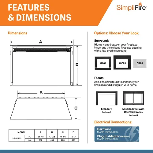 Vista 6 de SimpliFire Chimenea eléctrica incorporada de 25 pulgadas (SF-INS25)