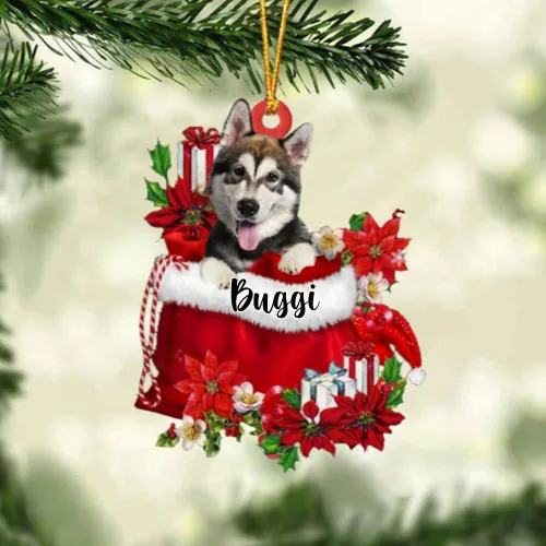 Vista 21 de Perro Akita Inu personalizado en bolsa de regalo, adorno de Navidad, nombre personalizado, regalo para amantes de los perros, familia, Navidad