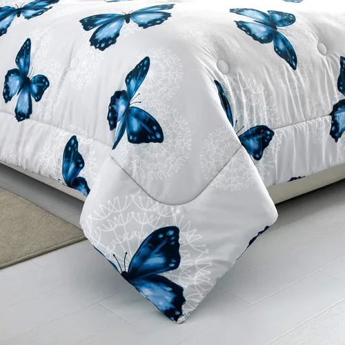 Vista 4 de ARTALL Juego de edredón de microfibra ligera de 3 piezas con 2 fundas de almohada, juego de ropa de cama con patrón de mariposa, matrimonial/queen