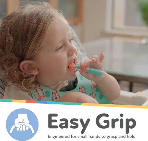 Vista 2 de Nuby Juego de 3 cucharas para bebé de 3 etapas, paquete de 36, más de 6 meses, cucharas para bebé con mango de fácil agarre, color pastel