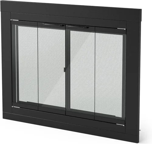Vista 5 de Stanbroil - Puerta de cristal plegable para chimenea, color negro, grande