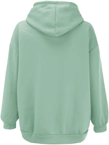Vista 4 de Sudadera con capucha para mujer, sudadera con capucha con estampado gráfico de letras, media cremallera, suéteres de talla grande para mujer