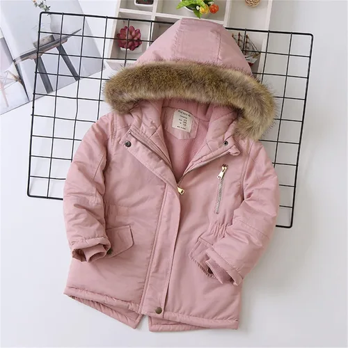 Vista 2 de Chaquetas largas de algodón acolchado grueso para niños pequeños, para otoño e invierno (color rosa, 5-6 años)