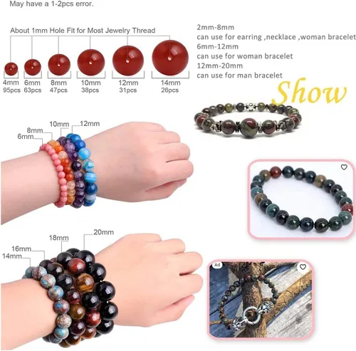 Vista 2 de Cuentas de ónix negro natural para hacer joyas, redondas de 14mm (0.55 pulgadas), piedras semipreciosas de 15 pulgadas (28 piezas/hebra)