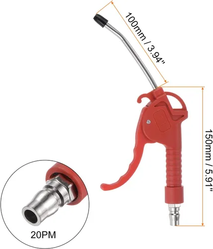 Vista 2 de HARFINGTON Pistola de soplado de aire de acero inoxidable de alta presión con boquilla angular de 4 pulgadas de largo, mango de 5.906 in para Rojo