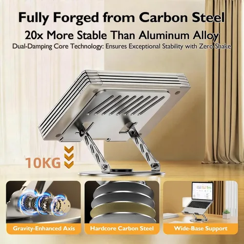 Vista 4 de Laptop Stand for Desk - All-Metal Ergonomic Computer Stand & Laptop Riser, 360° Rotatable & Adjustable & Foldable, Laptop Holder for MacBook Gris