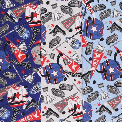 Vista 3 de Mook Fabrics Hockey PRT de franela, corte azul por yarda