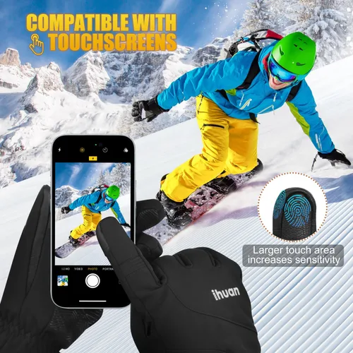 Vista 3 de ihuan Guantes impermeables de invierno para hombres y mujeres, cálidos, para correr, ciclismo, nieve, esquí, para clima frío, material térmico