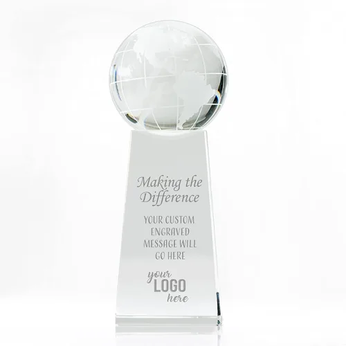 Vista 9 de Trofeo grabado – Cristal ejecutivo – Globo señorial en base rectangular – Viene en caja de regalo – Premio para empleados Estilo personalizado