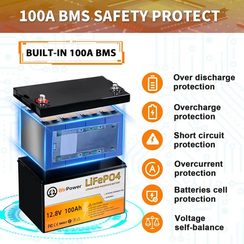 Vista 6 de Batería de litio de 12 V, batería LiFePO4 de ciclo profundo 5000+ con BMS integrado de 100 A para almacenamiento en el hogar, motor de arrastre, RV