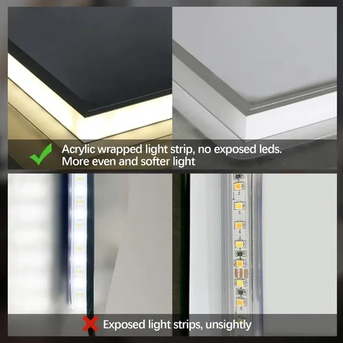 Vista 8 de Espejo de baño LED rectangular, 36 x 28 pulgadas, antiempañamiento, doble tacto, iluminado, espejo de tocador de pared con marco de metal biselado